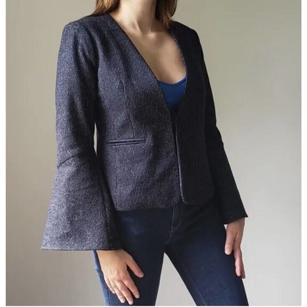Anthropologie Cartonnier NWOT Wool Blend Bell Sleeve Pinstripe Jacket Navy Blue
